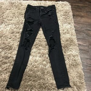 American Eagle, black ripped, woman’s 4, jeggings next level stretch